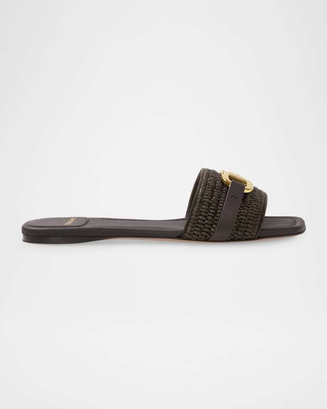 Leah Gancini Bit Raffia Slide Sandals